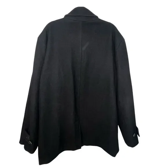 RBM OUTDOOR COLLECTION MEN BLACK‎ 100% WOOL BUTTON FRONT PEACOAT SIZE XL VINTAGE